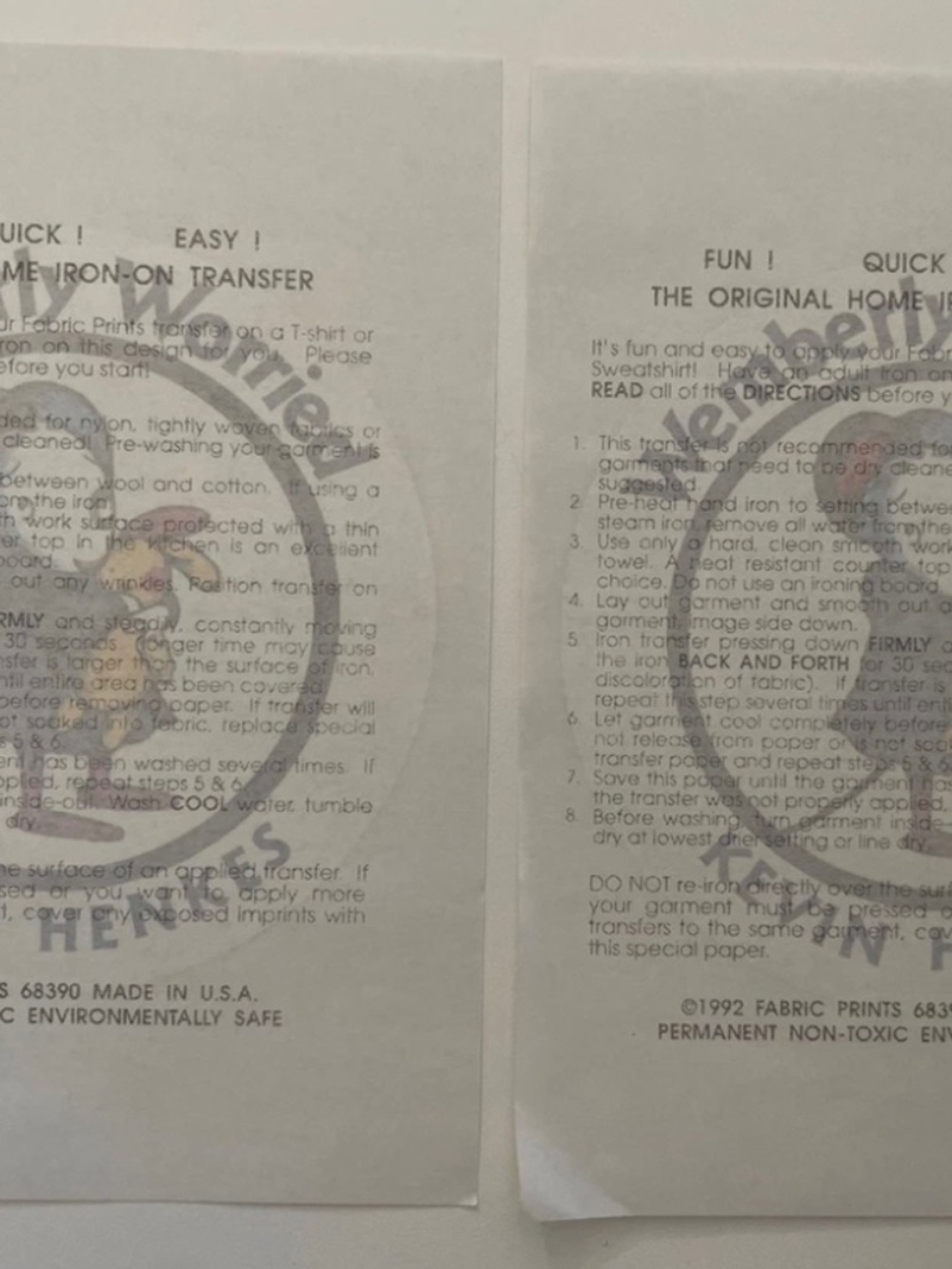 NOS Lot of 2 Wemberly Worried Iron-on Transfers 1992 By Kevin Henkes
